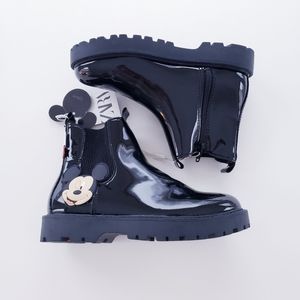 Zara Mickey Minnie Mouse Black Patent Combat Boots Girls Kids Size 3.5 NWT